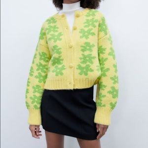 Zara floral jacquard knit cardigan